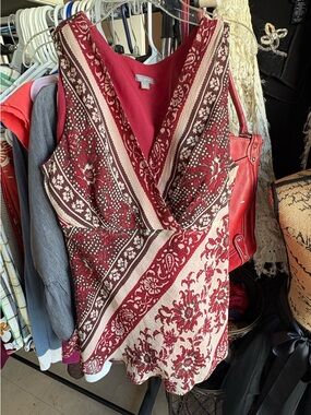 Ann Taylor Sleeveless Red Wrap Top